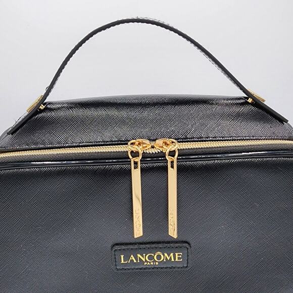 Lancome Paris Black & Gold Square Zip Around Cosmetic Bag Travel Case w/ Handle - Picture 3 of 10